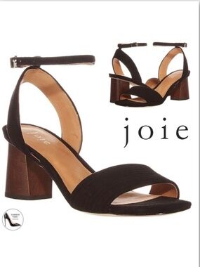 Joie MALANT Black Suede Block Heels Ankle strap Sandals Open Toe Designer Pump 7